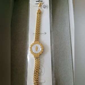 New Gold Plated Chain Bracelet with Mother Of Pearl Pendant #130